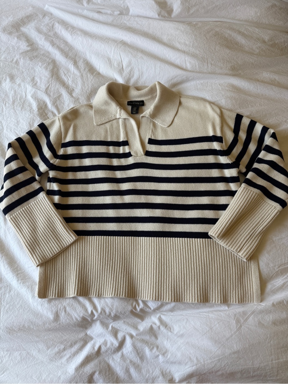 House of Harlow 1960 Blue and off White striped 100% Cotton sweater, Sz M EUC